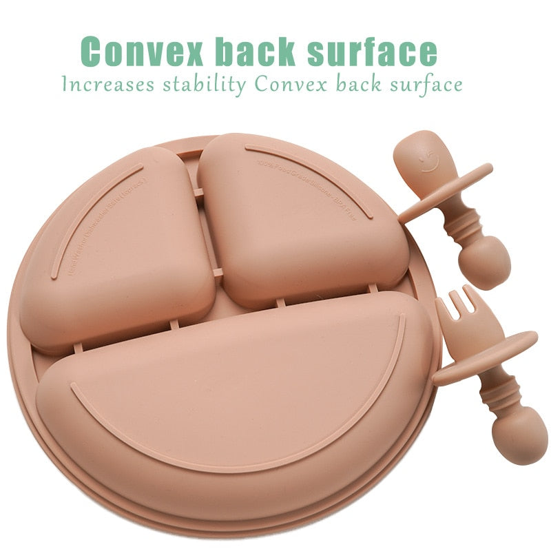 Fashion Solid Silicon Plate Set For Baby plate set Kids Training Feeding Dinnerware Baby Learning Plate Set With Fork Spoon BPA