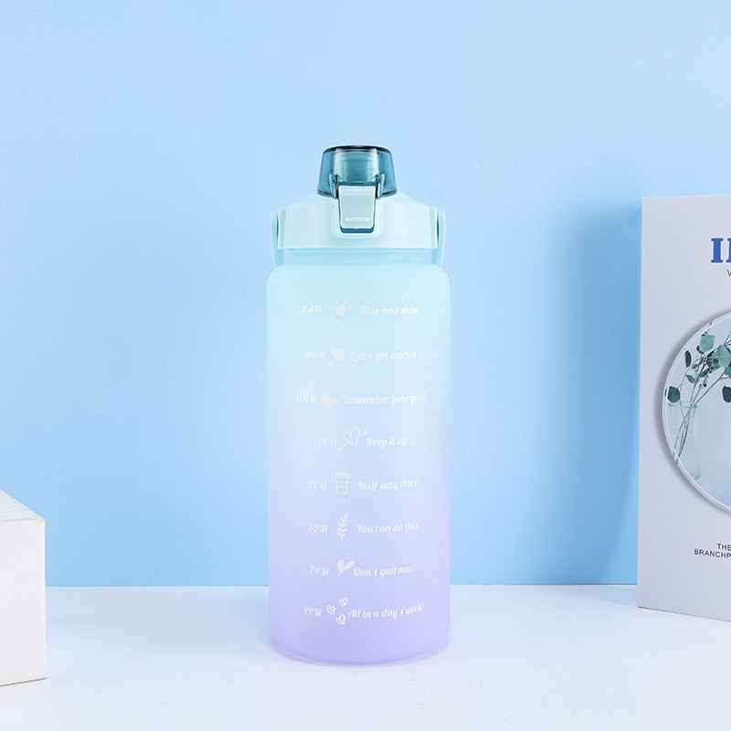 2L Large Capacity Water Bottle Straw Cup High Temperature Plastic Water Cup Time Scale Frosted Outdoor Sports Student Couple Cup