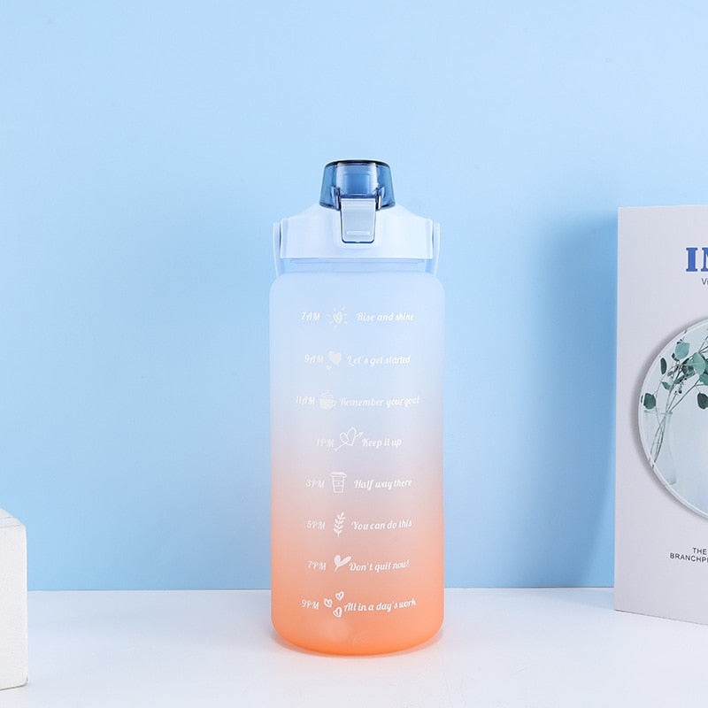 2L Large Capacity Water Bottle Straw Cup High Temperature Plastic Water Cup Time Scale Frosted Outdoor Sports Student Couple Cup
