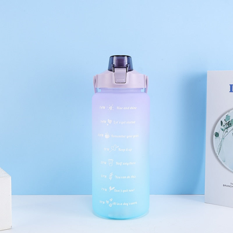 2L Large Capacity Water Bottle Straw Cup High Temperature Plastic Water Cup Time Scale Frosted Outdoor Sports Student Couple Cup