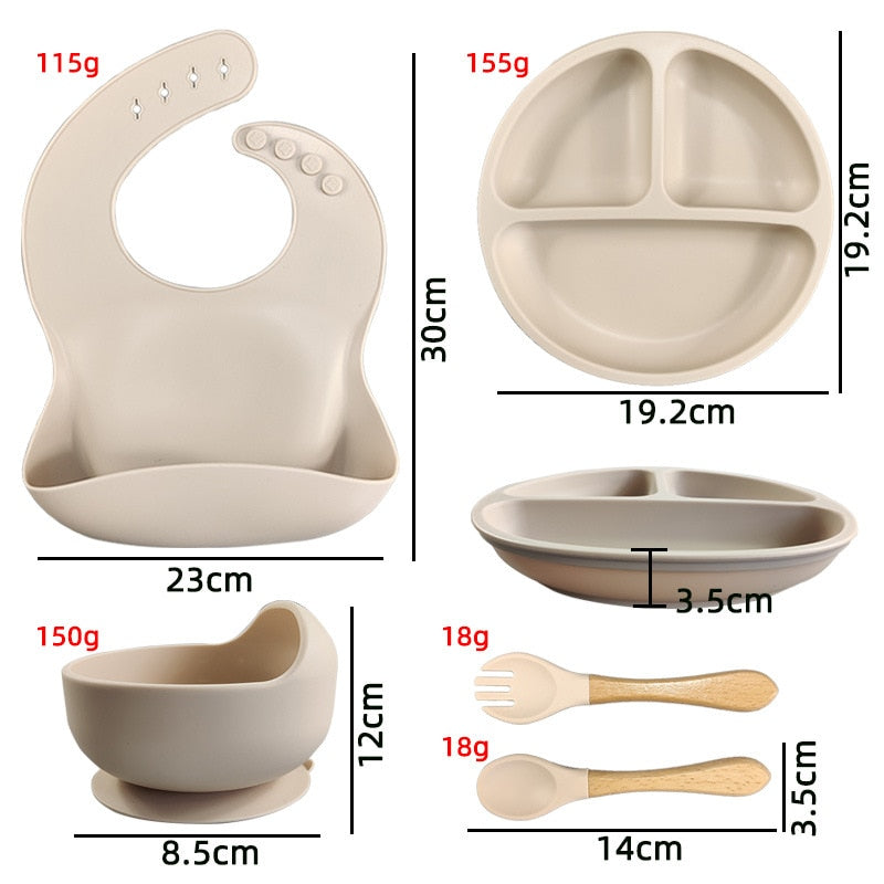 Silicone Baby Bowl+Suction Plate+Straw Cup+Waterproof Bib+Spoon Fork Silicone Baby Tableware Set Kids Feeding Dishes