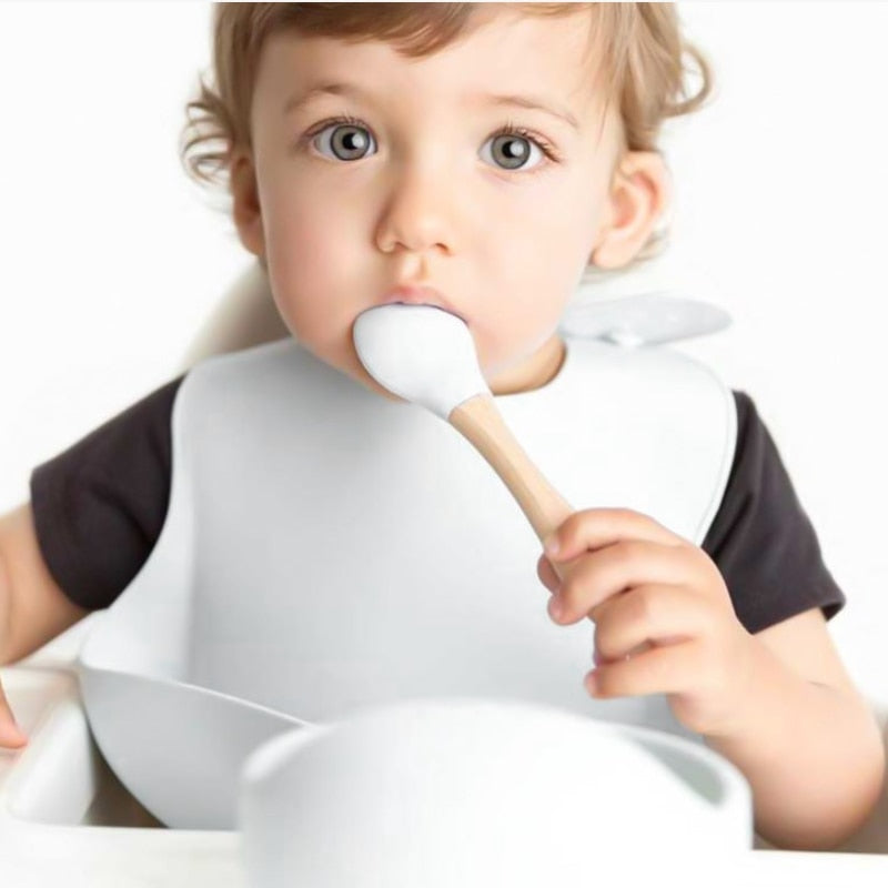 Silicone Baby Bowl+Suction Plate+Straw Cup+Waterproof Bib+Spoon Fork Silicone Baby Tableware Set Kids Feeding Dishes